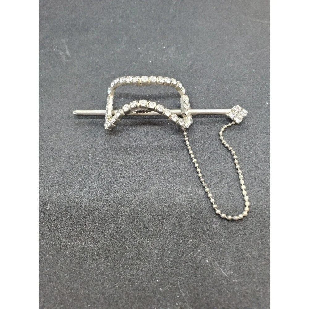 Vintage 1940s 1950s Silver Tone Rhinestone Bun Clip Ponytail Barrette
